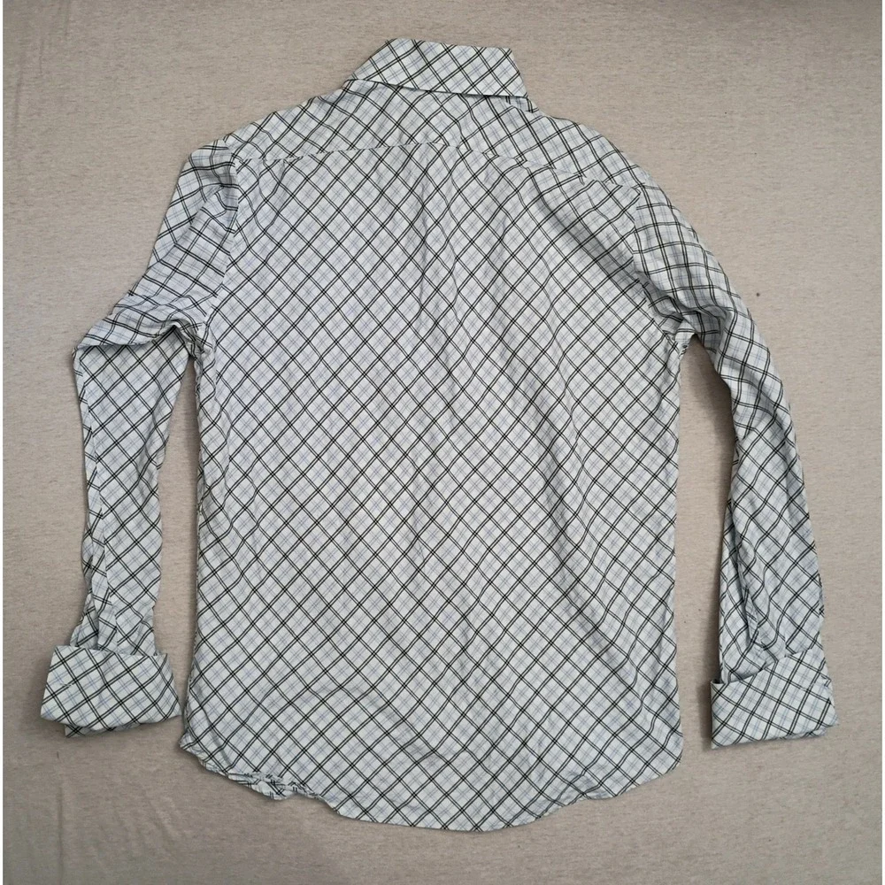 Banana Republic Mens XL Long Sleeve French Cuff Button Shirt Blue Plaid Bias